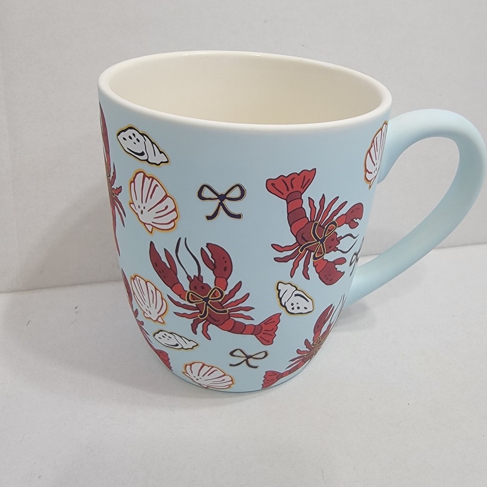 NEW! Sheffield Home Red Lobsters Seashells & Bows Soft Touch Blue Coffee Tea Mug